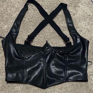 Edge Black Faux Leather Crop Top